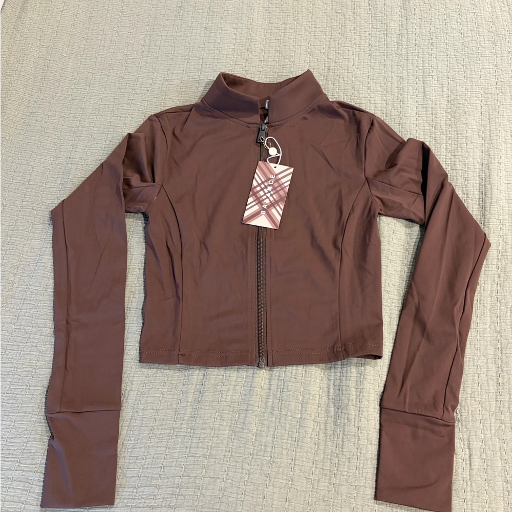 Balance Athletica Chocolate Brown Zip-Up Athletic Bomber Jacket
